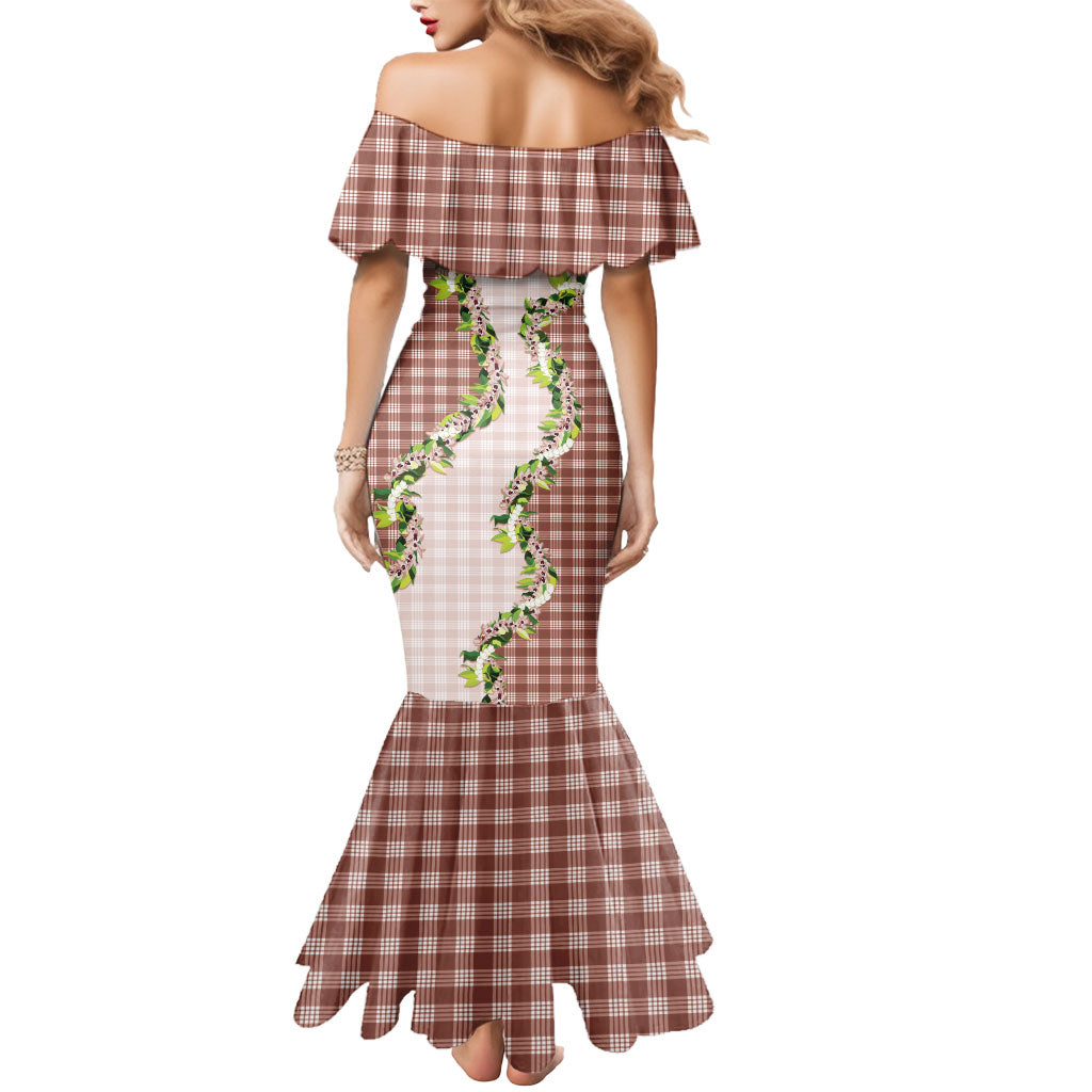 Mocha Hawaii Palaka Mermaid Dress Maile Pikake Honohono Orchid Lei LT05 - Polynesian Pride