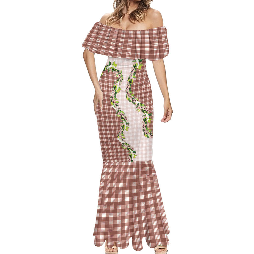 Mocha Hawaii Palaka Mermaid Dress Maile Pikake Honohono Orchid Lei LT05 - Polynesian Pride