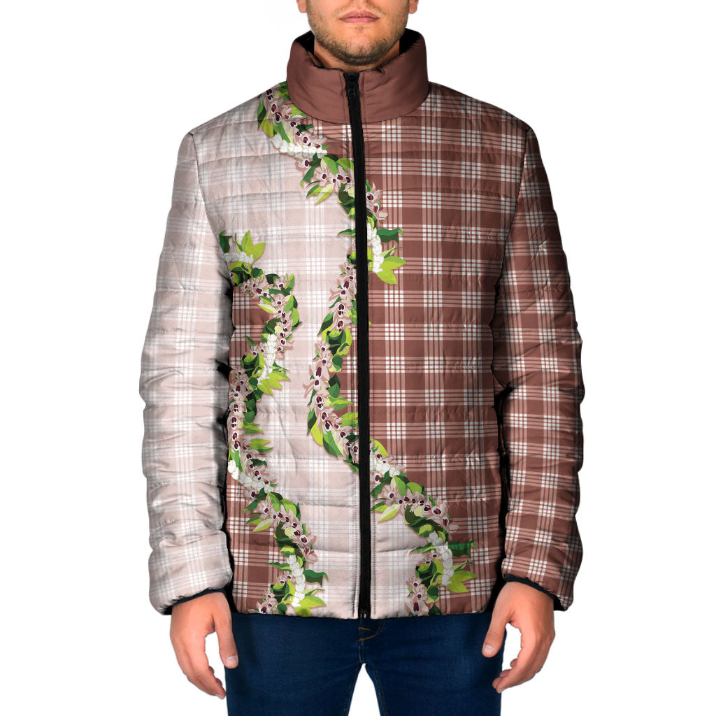 Mocha Hawaii Palaka Padded Jacket Maile Pikake Honohono Orchid Lei LT05 Men Mocha - Polynesian Pride