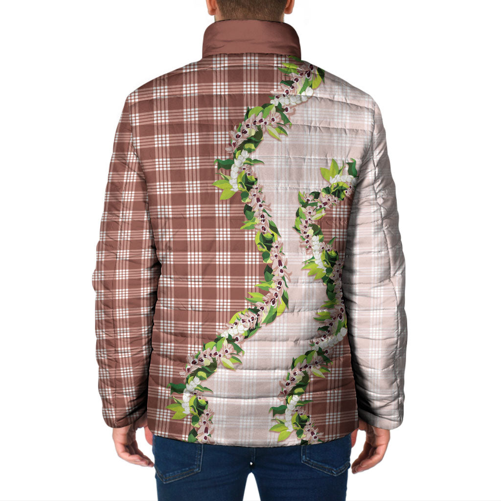 Mocha Hawaii Palaka Padded Jacket Maile Pikake Honohono Orchid Lei LT05 - Polynesian Pride
