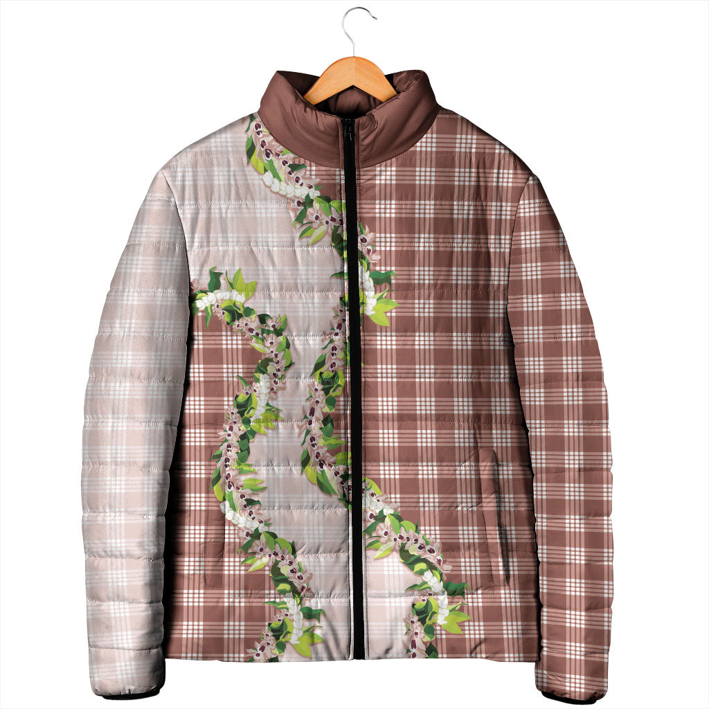 Mocha Hawaii Palaka Padded Jacket Maile Pikake Honohono Orchid Lei LT05 - Polynesian Pride