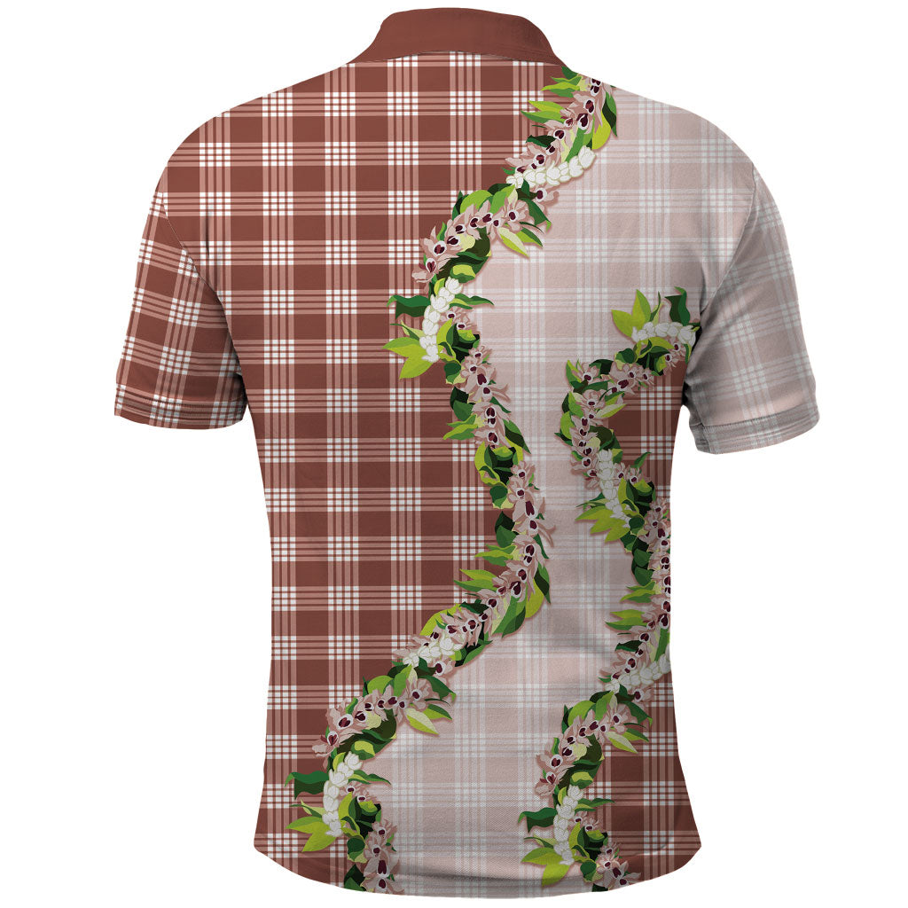 Mocha Hawaii Palaka Polo Shirt Maile Pikake Honohono Orchid Lei LT05 - Polynesian Pride