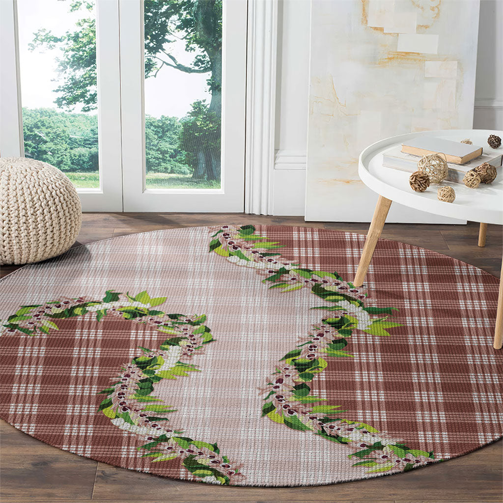 Mocha Hawaii Palaka Round Carpet Maile Pikake Honohono Orchid Lei