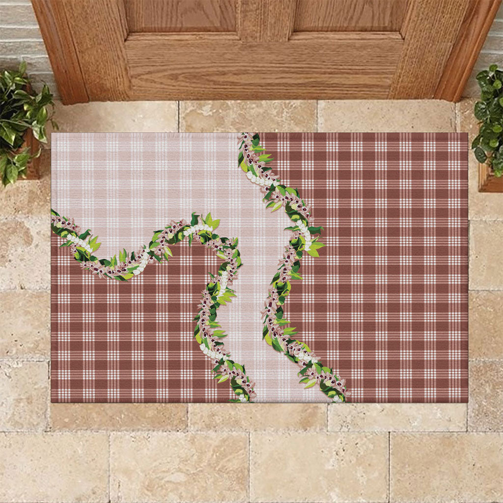 Mocha Hawaii Palaka Rubber Doormat Maile Pikake Honohono Orchid Lei LT05 Mocha - Polynesian Pride