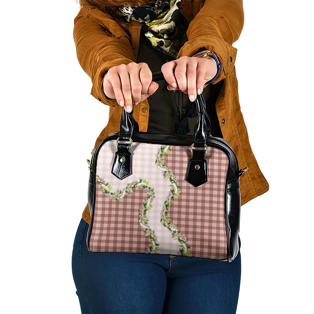 Mocha Hawaii Palaka Shoulder Handbag Maile Pikake Honohono Orchid Lei