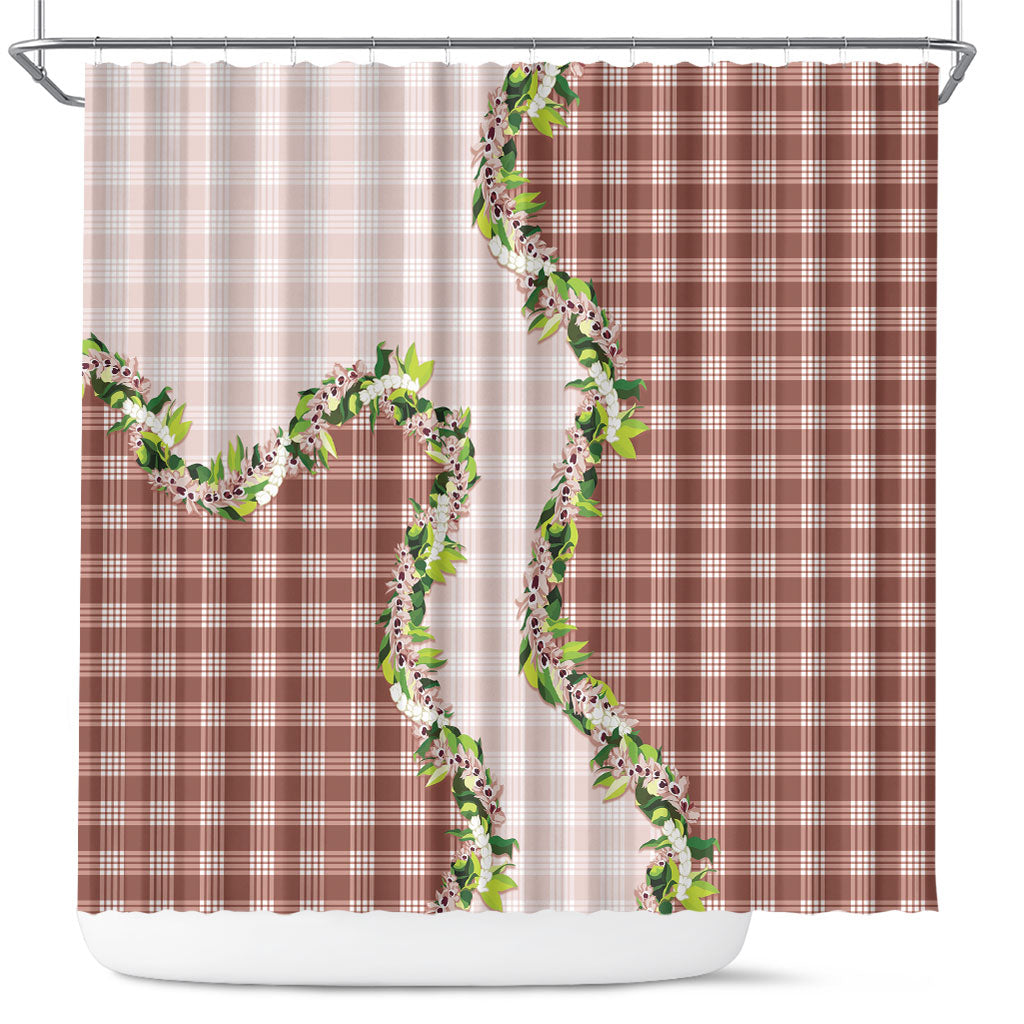 Mocha Hawaii Palaka Shower Curtain Maile Pikake Honohono Orchid Lei LT05 Mocha - Polynesian Pride