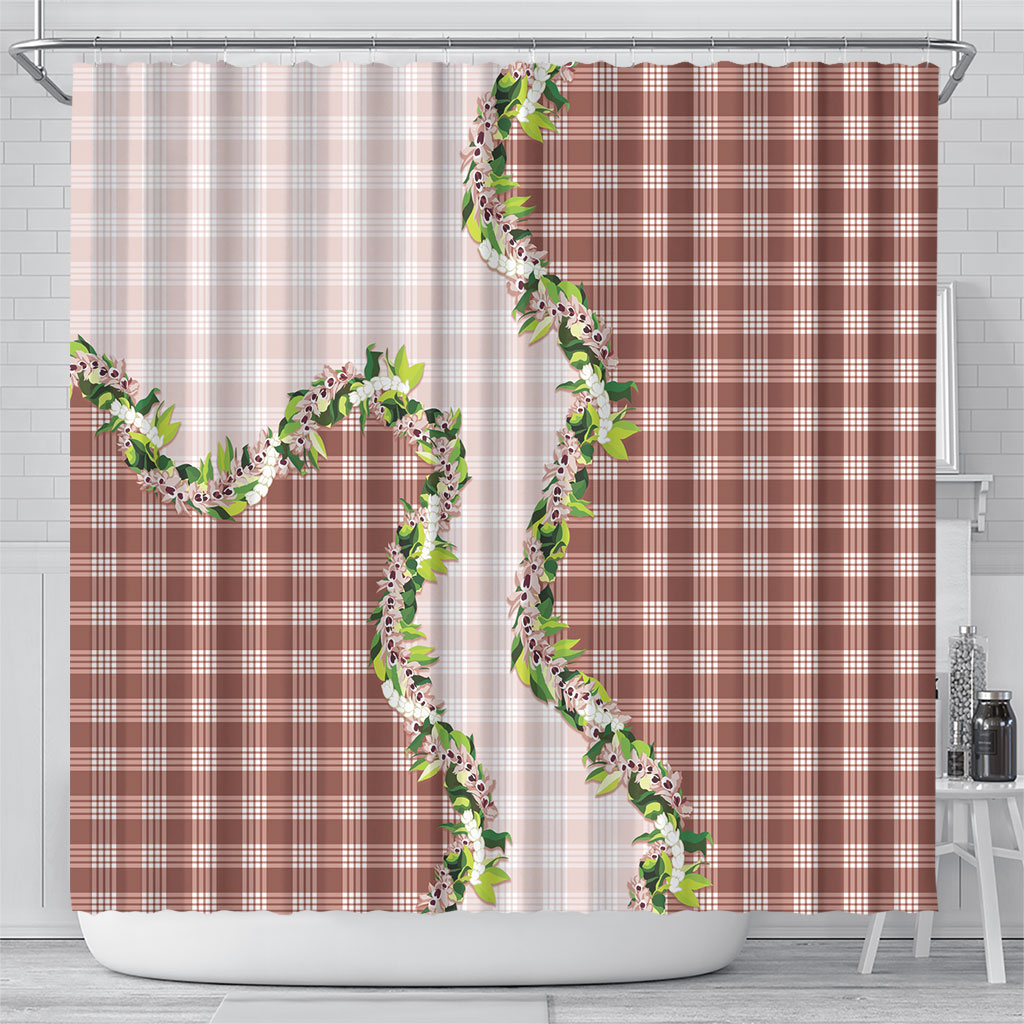 Mocha Hawaii Palaka Shower Curtain Maile Pikake Honohono Orchid Lei