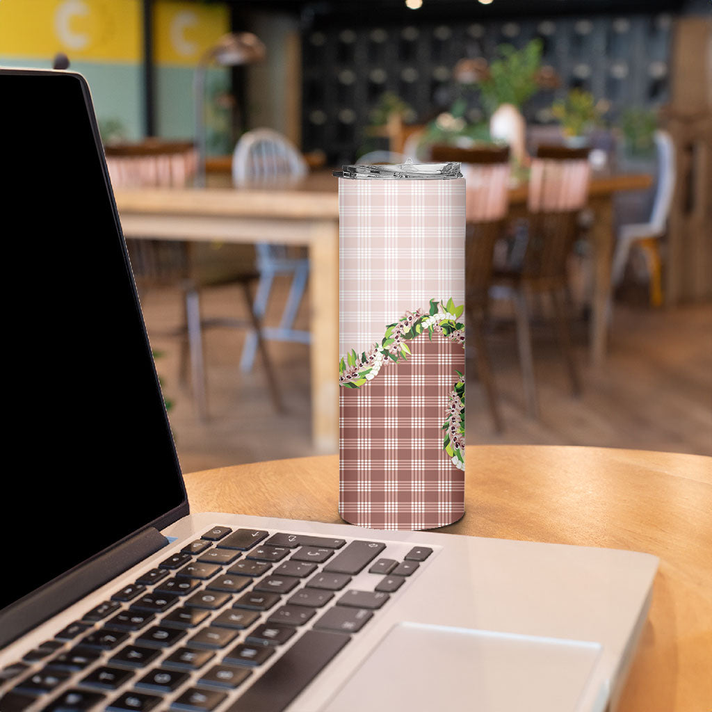 Mocha Hawaii Palaka Skinny Tumbler Maile Pikake Honohono Orchid Lei LT05 - Polynesian Pride