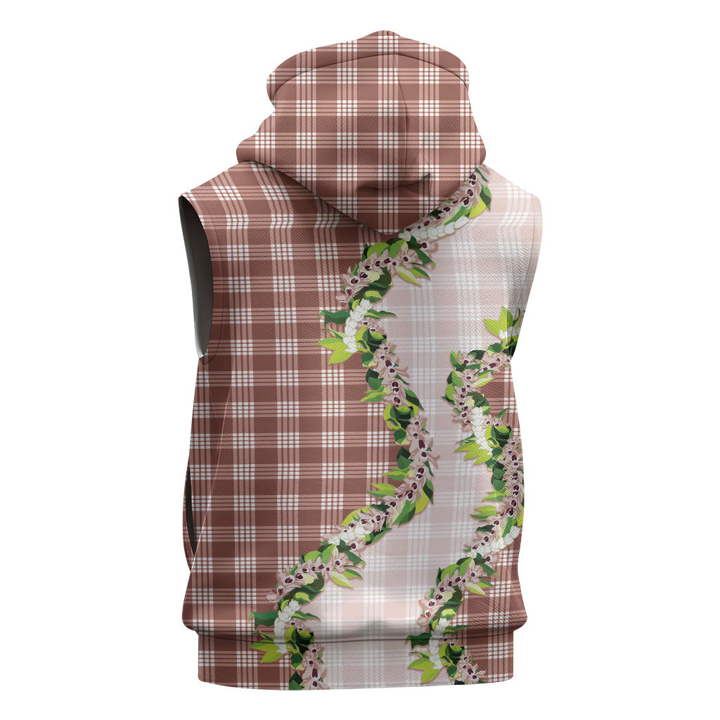 Mocha Hawaii Palaka Sleeveless Hoodie Maile Pikake Honohono Orchid Lei LT05 - Polynesian Pride