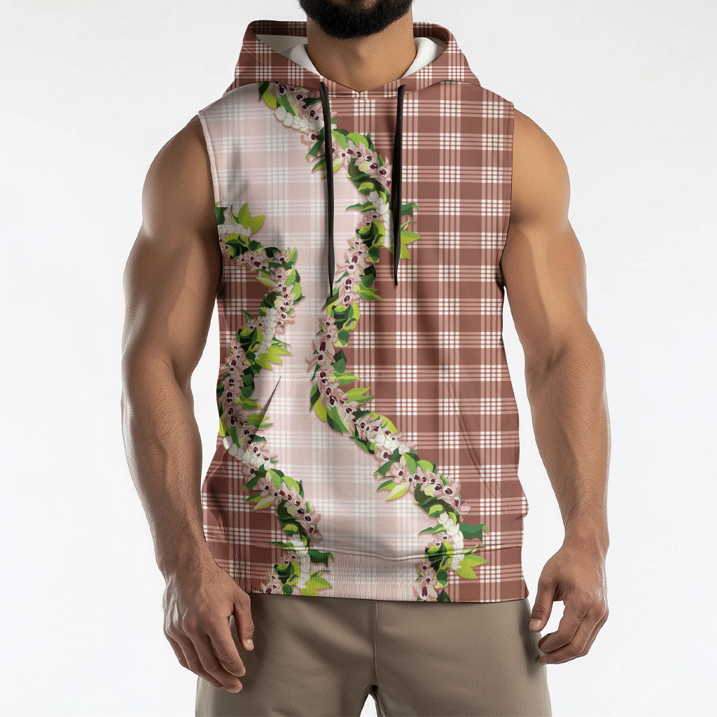 Mocha Hawaii Palaka Sleeveless Hoodie Maile Pikake Honohono Orchid Lei LT05 - Polynesian Pride