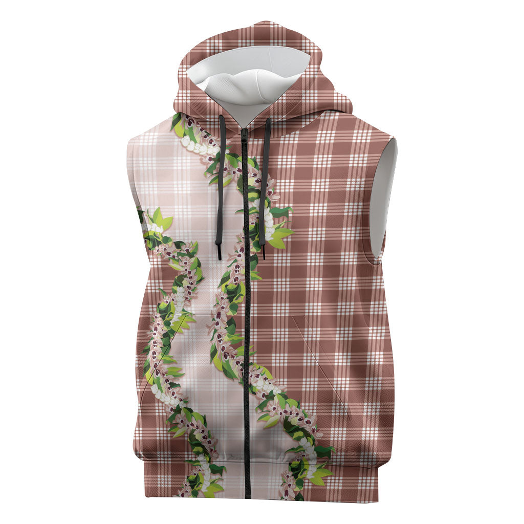 Mocha Hawaii Palaka Sleeveless Zip Hoodie Maile Pikake Honohono Orchid Lei LT05 Mocha - Polynesian Pride