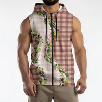 Mocha Hawaii Palaka Sleeveless Zip Hoodie Maile Pikake Honohono Orchid Lei LT05 - Polynesian Pride