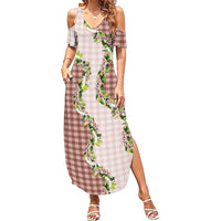 Mocha Hawaii Palaka Summer Maxi Dress Maile Pikake Honohono Orchid Lei LT05 Women Mocha - Polynesian Pride