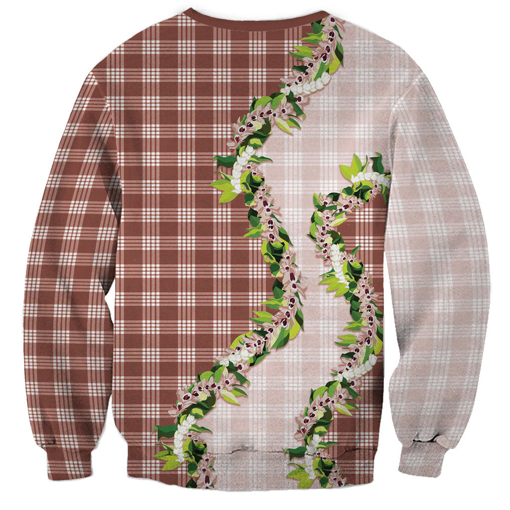 Mocha Hawaii Palaka Sweatshirt Maile Pikake Honohono Orchid Lei
