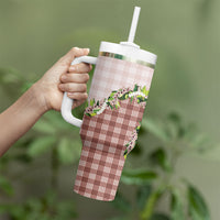Mocha Hawaii Palaka Tumbler With Handle Maile Pikake Honohono Orchid Lei
