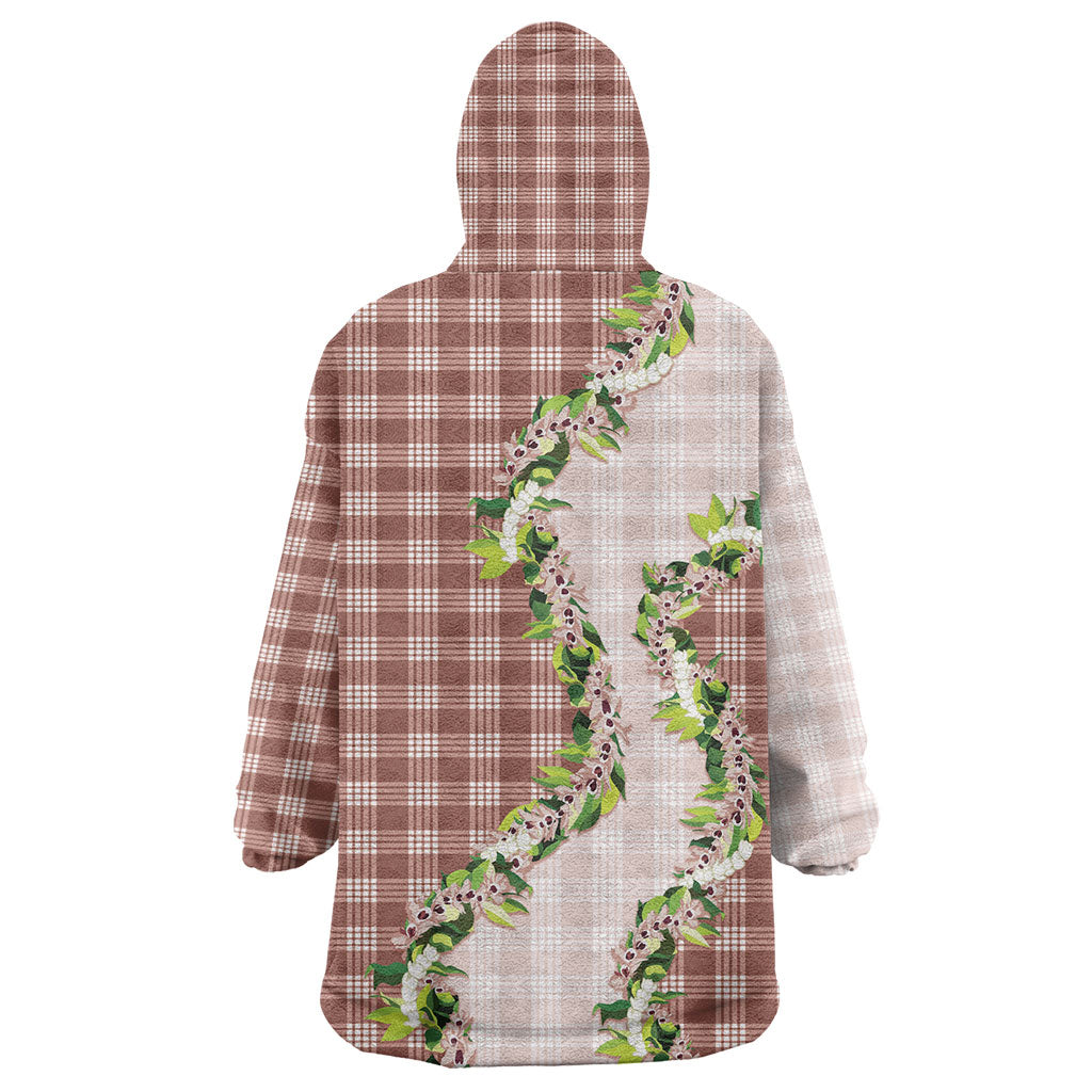 Mocha Hawaii Palaka Wearable Blanket Hoodie Maile Pikake Honohono Orchid Lei LT05 - Polynesian Pride