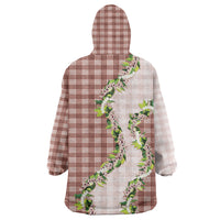 Mocha Hawaii Palaka Wearable Blanket Hoodie Maile Pikake Honohono Orchid Lei LT05 - Polynesian Pride