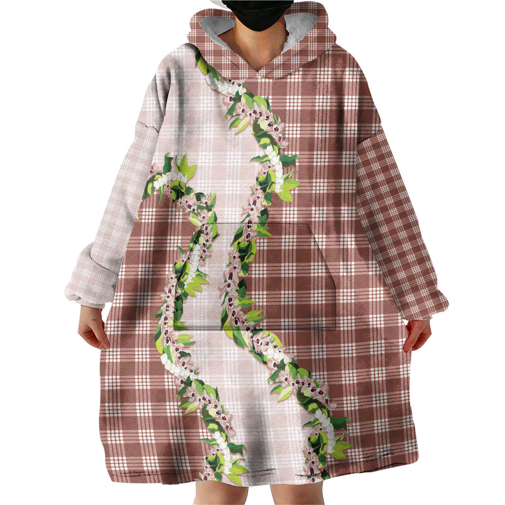 Mocha Hawaii Palaka Wearable Blanket Hoodie Maile Pikake Honohono Orchid Lei LT05 - Polynesian Pride