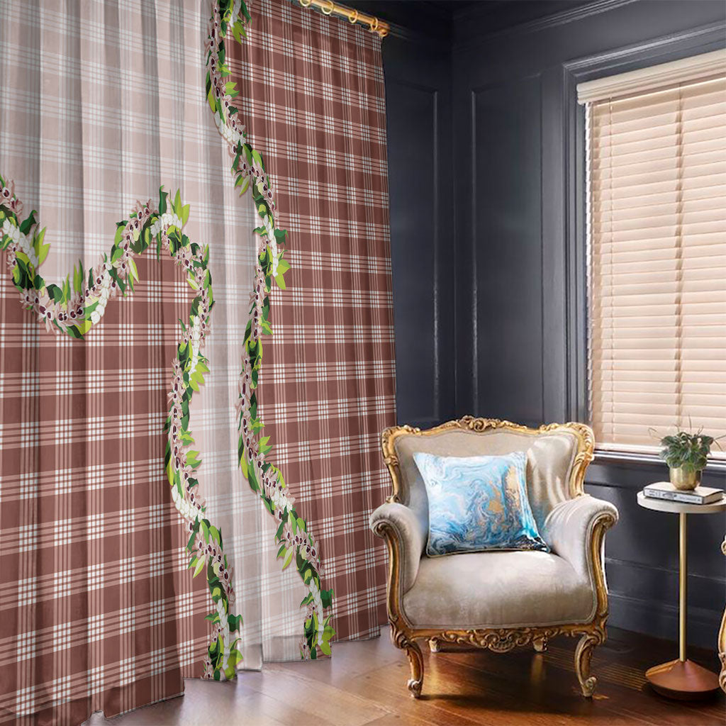 Mocha Hawaii Palaka Window Curtain Maile Pikake Honohono Orchid Lei
