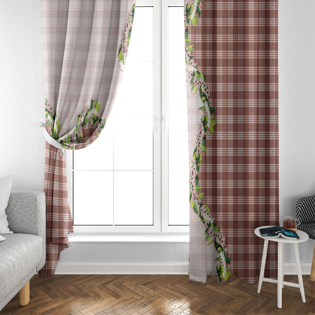 Mocha Hawaii Palaka Window Curtain Maile Pikake Honohono Orchid Lei