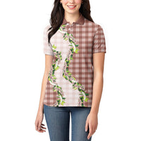 Mocha Hawaii Palaka Women Polo Shirt Maile Pikake Honohono Orchid Lei LT05 - Polynesian Pride