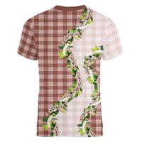Mocha Hawaii Palaka Women V-Neck T-Shirt Maile Pikake Honohono Orchid Lei LT05 - Polynesian Pride