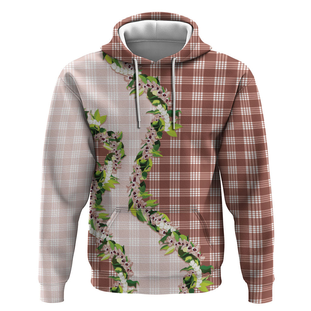 Mocha Hawaii Palaka Zip Hoodie Maile Pikake Honohono Orchid Lei LT05 Pullover Hoodie Mocha - Polynesian Pride