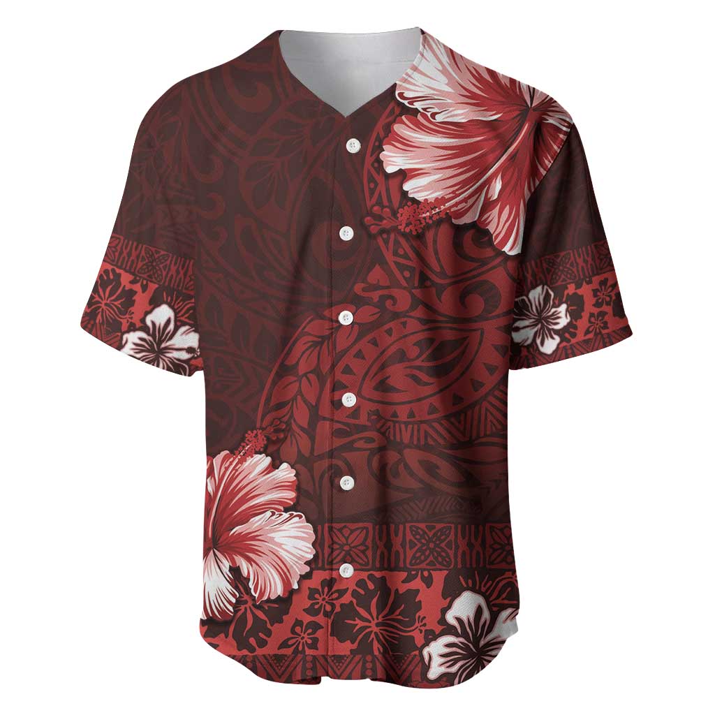 Hawaii Hibiscus With Oxblood Polynesian Pattern Baseball Jersey LT05 Red - Polynesian Pride