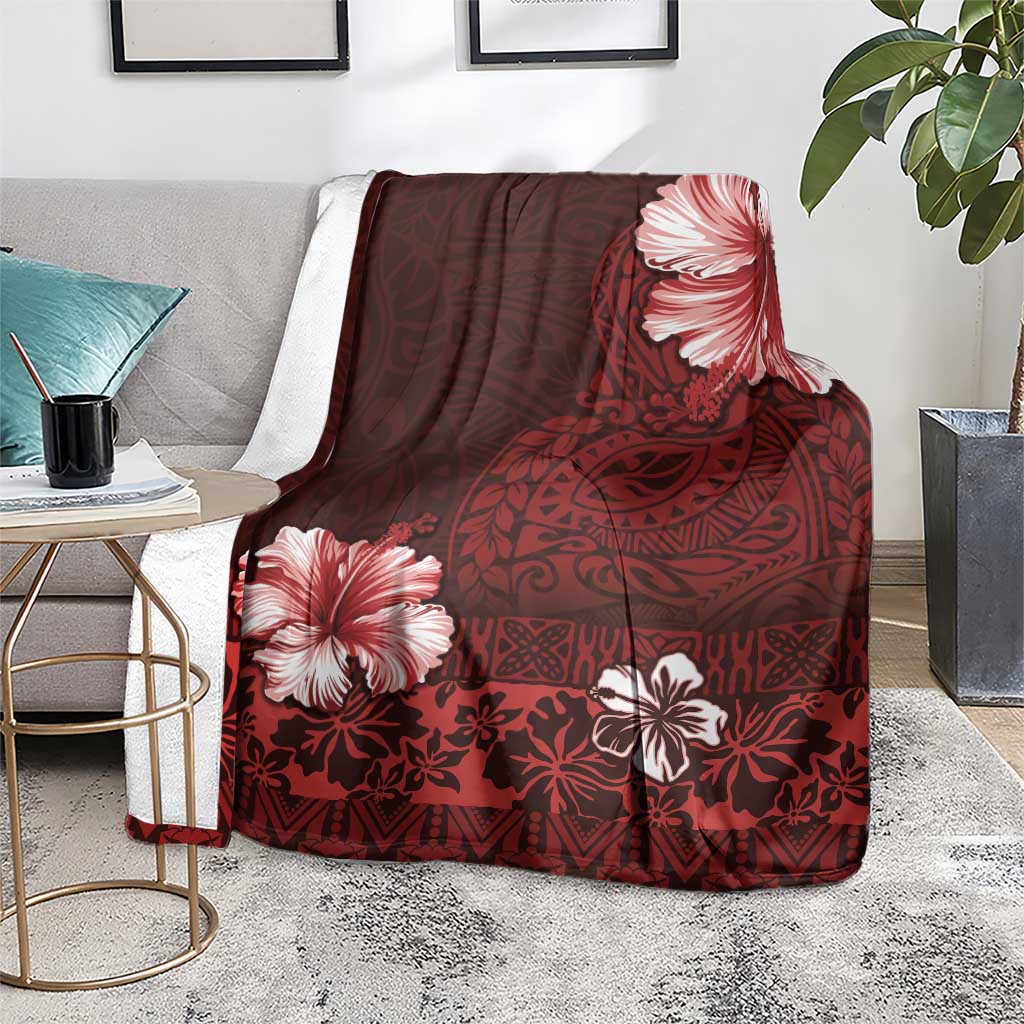 Hawaii Hibiscus With Oxblood Polynesian Pattern Blanket