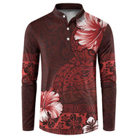 Hawaii Hibiscus With Oxblood Polynesian Pattern Button Sweatshirt