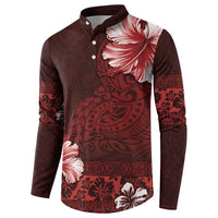 Hawaii Hibiscus With Oxblood Polynesian Pattern Button Sweatshirt