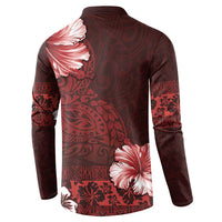 Hawaii Hibiscus With Oxblood Polynesian Pattern Button Sweatshirt