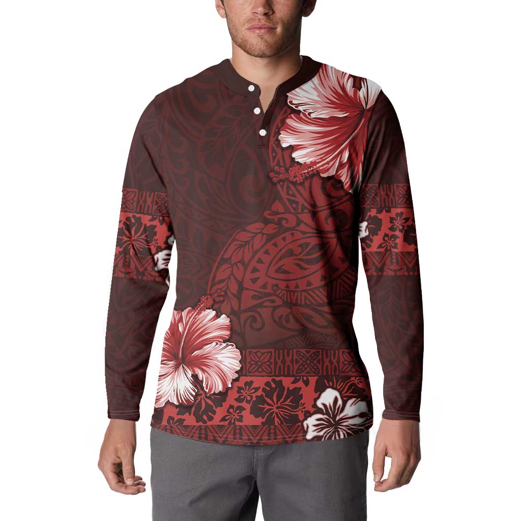 Hawaii Hibiscus With Oxblood Polynesian Pattern Button Sweatshirt