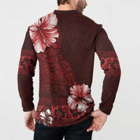 Hawaii Hibiscus With Oxblood Polynesian Pattern Button Sweatshirt