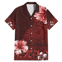 Hawaii Hibiscus With Oxblood Polynesian Pattern Family Matching Mermaid Dress and Hawaiian Shirt LT05 Dad's Shirt - Short Sleeve Red - Polynesian Pride