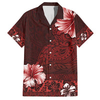 Hawaii Hibiscus With Oxblood Polynesian Pattern Family Matching Off Shoulder Maxi Dress and Hawaiian Shirt LT05 Dad's Shirt - Short Sleeve Red - Polynesian Pride