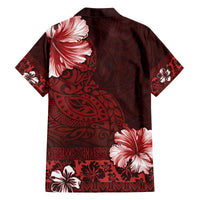 Hawaii Hibiscus With Oxblood Polynesian Pattern Family Matching Off Shoulder Short Dress and Hawaiian Shirt LT05 - Polynesian Pride