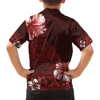 Hawaii Hibiscus With Oxblood Polynesian Pattern Family Matching Short Sleeve Bodycon Dress and Hawaiian Shirt LT05 - Polynesian Pride