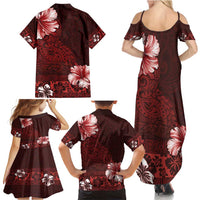 Hawaii Hibiscus With Oxblood Polynesian Pattern Family Matching Summer Maxi Dress and Hawaiian Shirt LT05 - Polynesian Pride