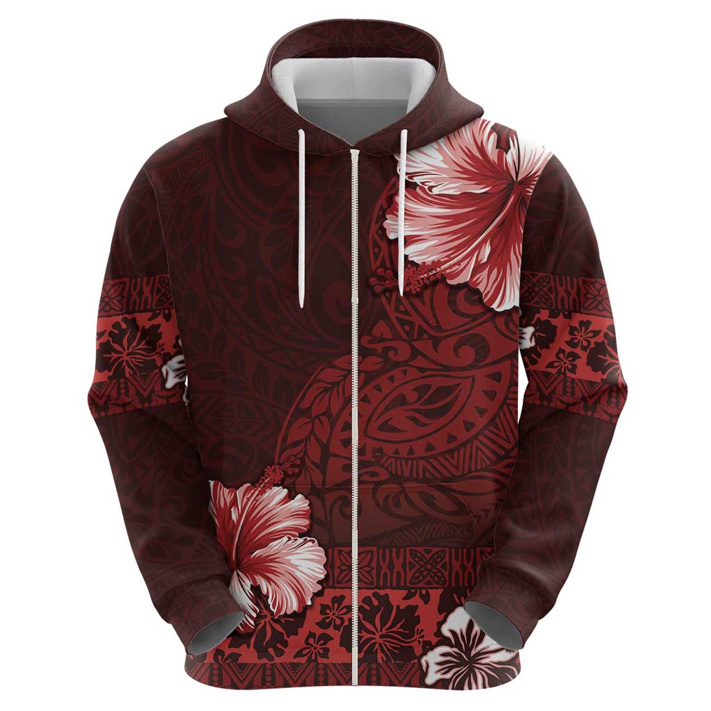 Hawaii Hibiscus With Oxblood Polynesian Pattern Hoodie