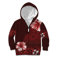 Hawaii Hibiscus With Oxblood Polynesian Pattern Kid Hoodie