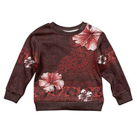 Hawaii Hibiscus With Oxblood Polynesian Pattern Kid Ugly Christmas Sweater