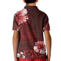 Hawaii Hibiscus With Oxblood Polynesian Pattern Kid Polo Shirt