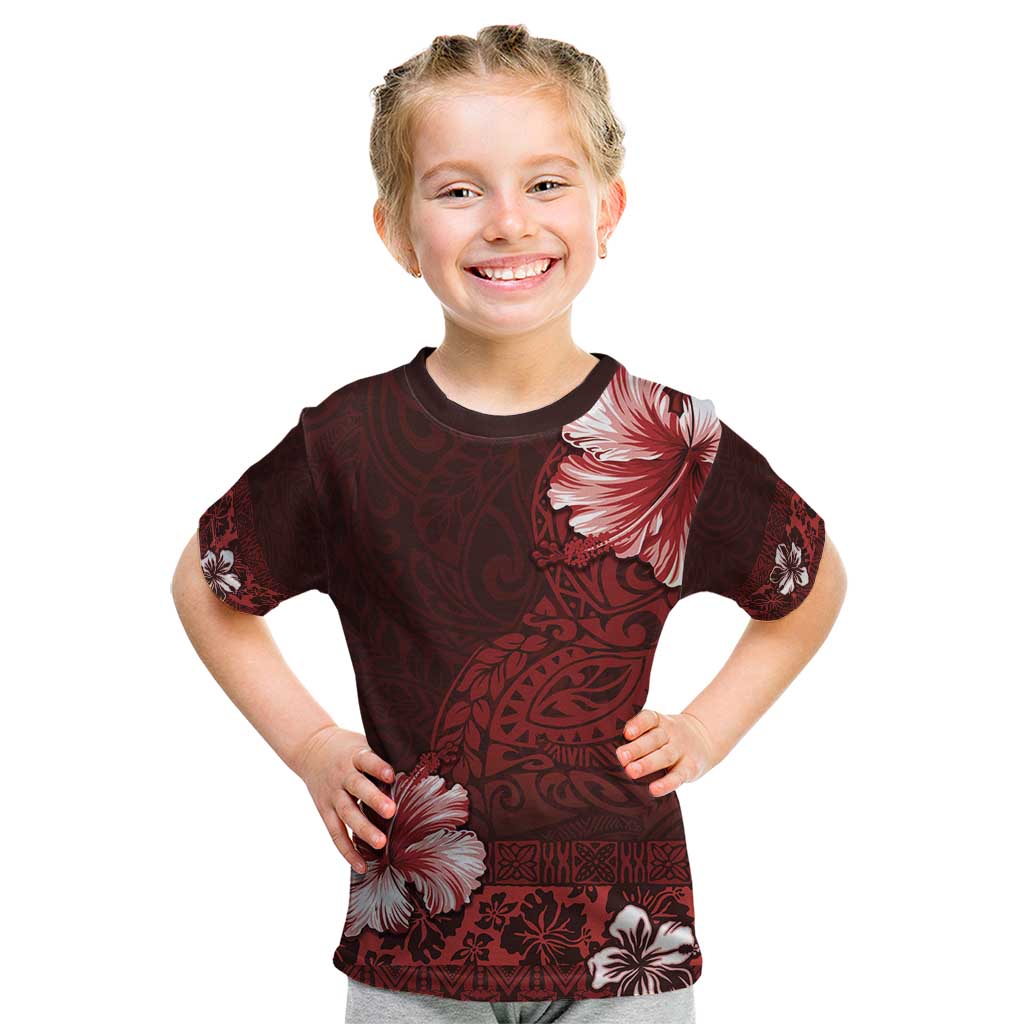 Hawaii Hibiscus With Oxblood Polynesian Pattern Kid T Shirt LT05 Red - Polynesian Pride