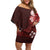 Hawaii Hibiscus With Oxblood Polynesian Pattern Off Shoulder Short Dress