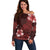 Hawaii Hibiscus With Oxblood Polynesian Pattern Off Shoulder Sweater