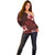 Hawaii Hibiscus With Oxblood Polynesian Pattern Off Shoulder Sweater