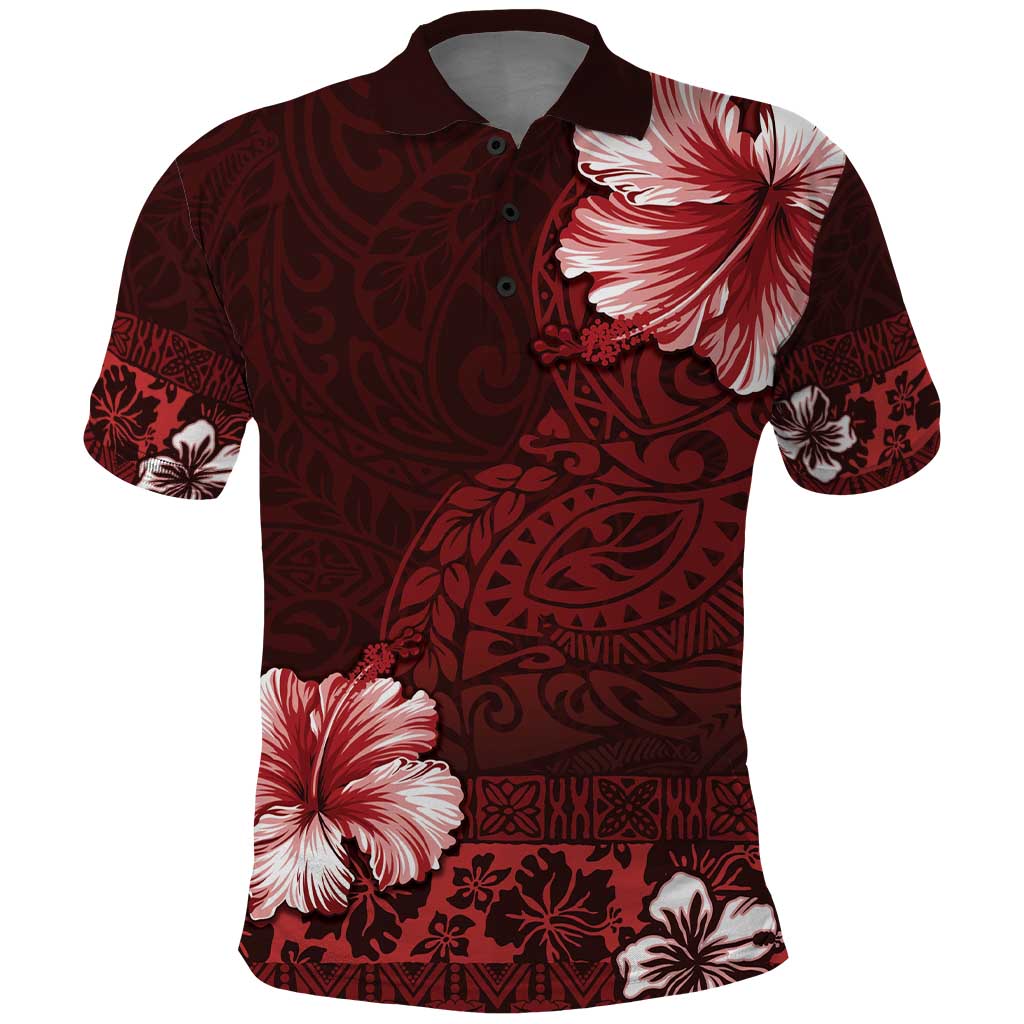 Hawaii Hibiscus With Oxblood Polynesian Pattern Polo Shirt