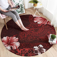 Hawaii Hibiscus With Oxblood Polynesian Pattern Round Carpet