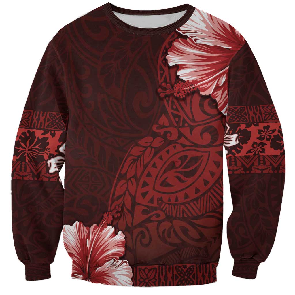 Hawaii Hibiscus With Oxblood Polynesian Pattern Sweatshirt LT05 Unisex Red - Polynesian Pride